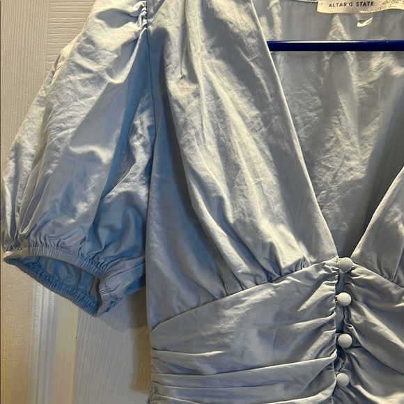 Altar’d State Women's Light Blue Puff Sleeve Crop Top - Picture 3 of 6